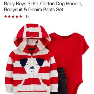 CARTER’S Baby Boys 3-pc Cotton Red Hoodie Sz 12mos